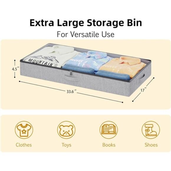 2-Pack Under Bed Storage Containers, 4.5 Inches Tall Low Profile Underbed - Picture 5 of 7